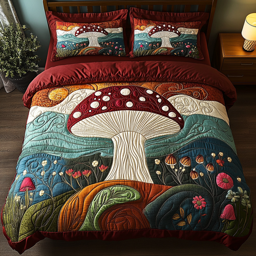 Whimsical Fungi 3-Piece Quilted Bedding Set NCU0DK5001