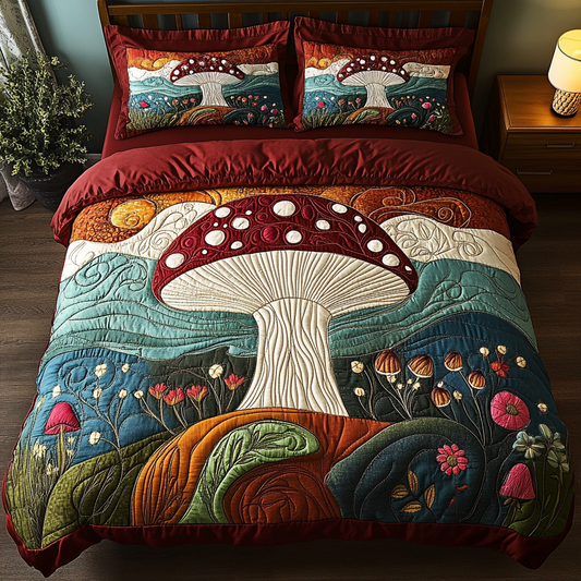 Whimsical Fungi 3-Piece Quilted Bedding Set NCU0DK5001