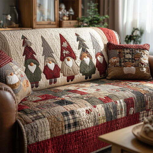 Whimsical Gnome Pine Quilted Sofa Cover NCU0TH3806