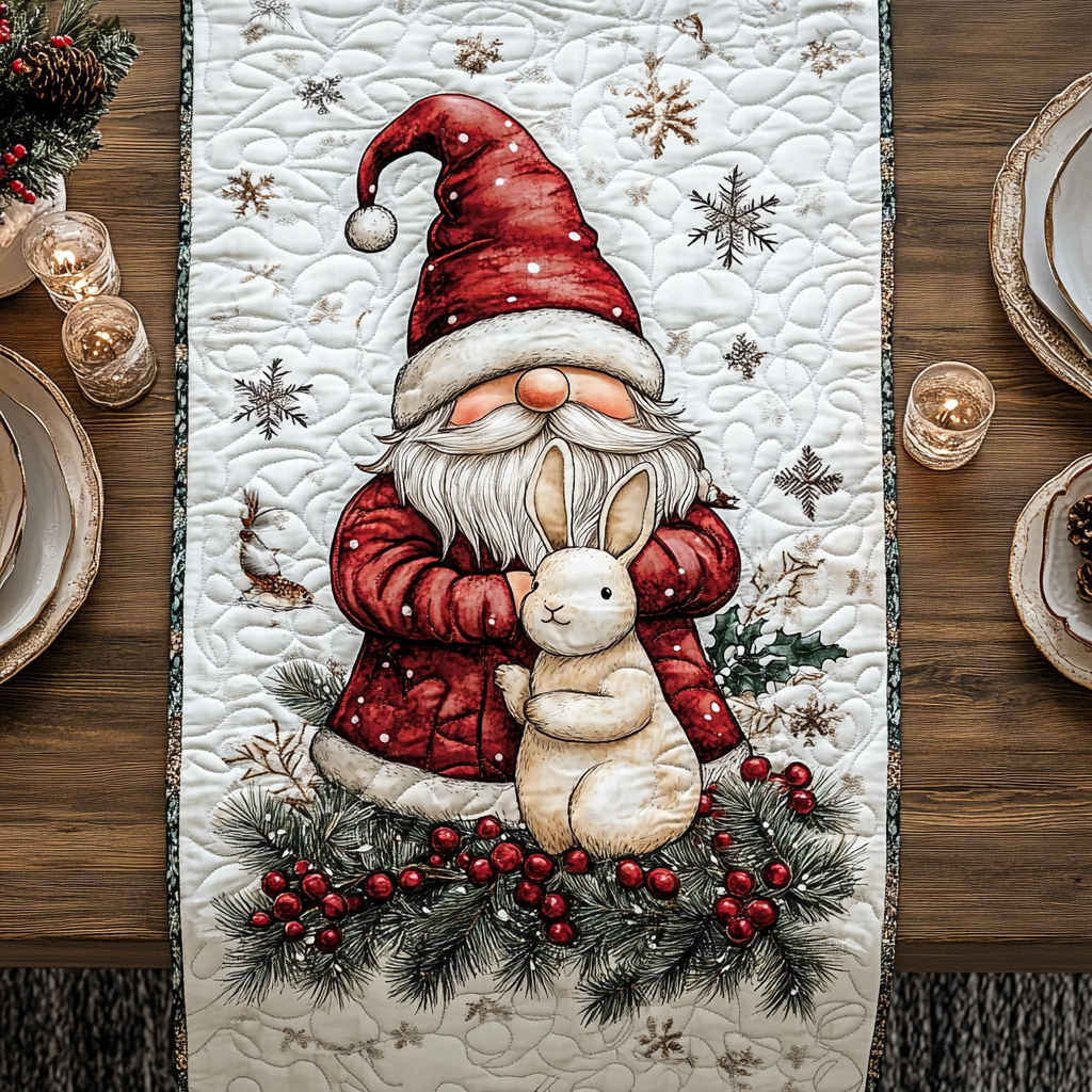 Whimsical Gnome Wonderland Quilted Table Runner NCU0TL1570
