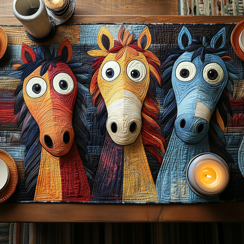 Whimsical Horse Quilted Table Runner NCU0DV5443