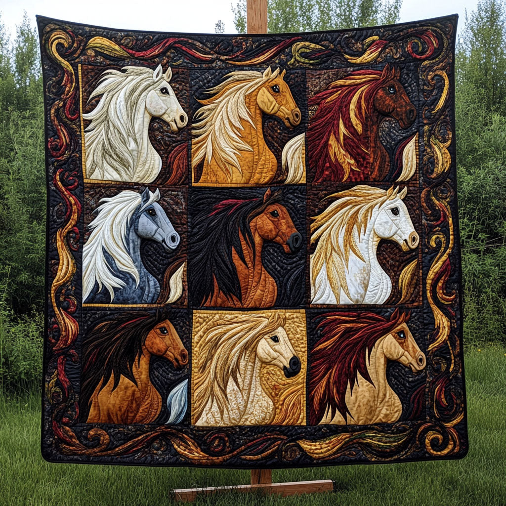 Whimsical Horses Quilted Blanket NCU0NT6510