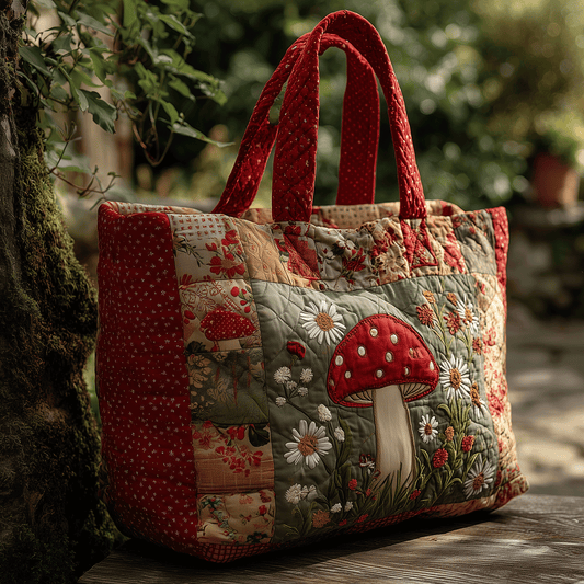 Whimsical Mushroom World Quilted Tote Bag NCU0TH2894