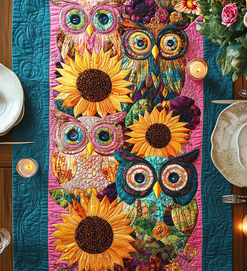 Whimsical Owl Delight Quilted Table Runner NCU0DV609