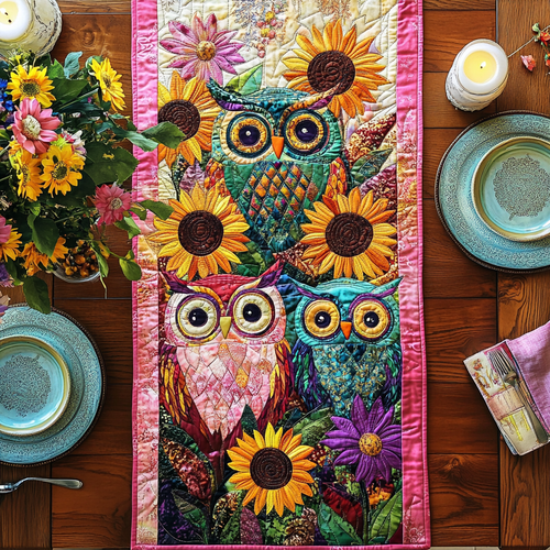 Whimsical Owl Village Quilted Table Runner NCU0DV610
