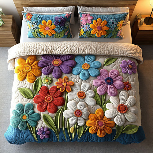 Whimsical Petals 3-Piece Quilted Bedding Set NCU0NT6009