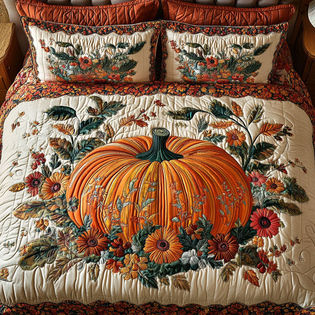 Whimsical Pumpkins 3-Piece Quilted Bedding Set NCU0PT7842