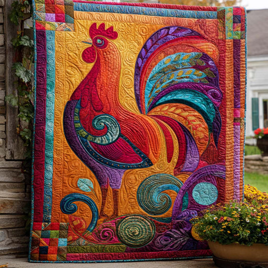 Whimsical Rooster Swirl Quilted Blanket NCU0NT9157