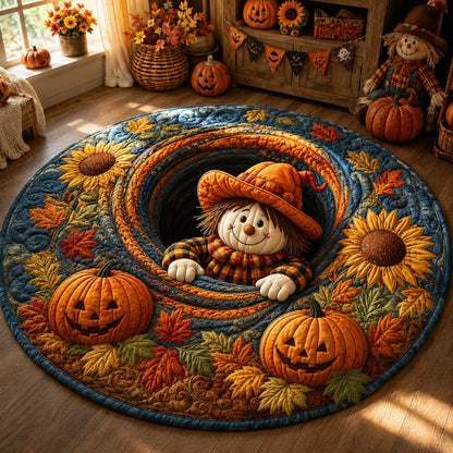 Whimsical Scarecrow Haven Quilted Round Mat NCU0HH2074