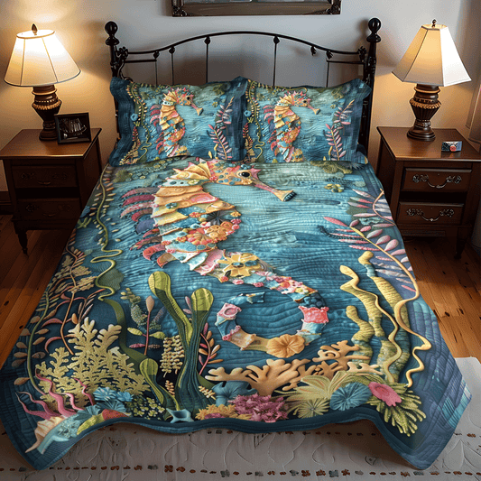 Whimsical Seahorse 3-Piece Quilted Bedding Set NCU0TH1267