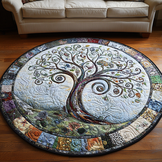 Whimsical Swirl Tree Quilted Round Mat NCU0VL1345