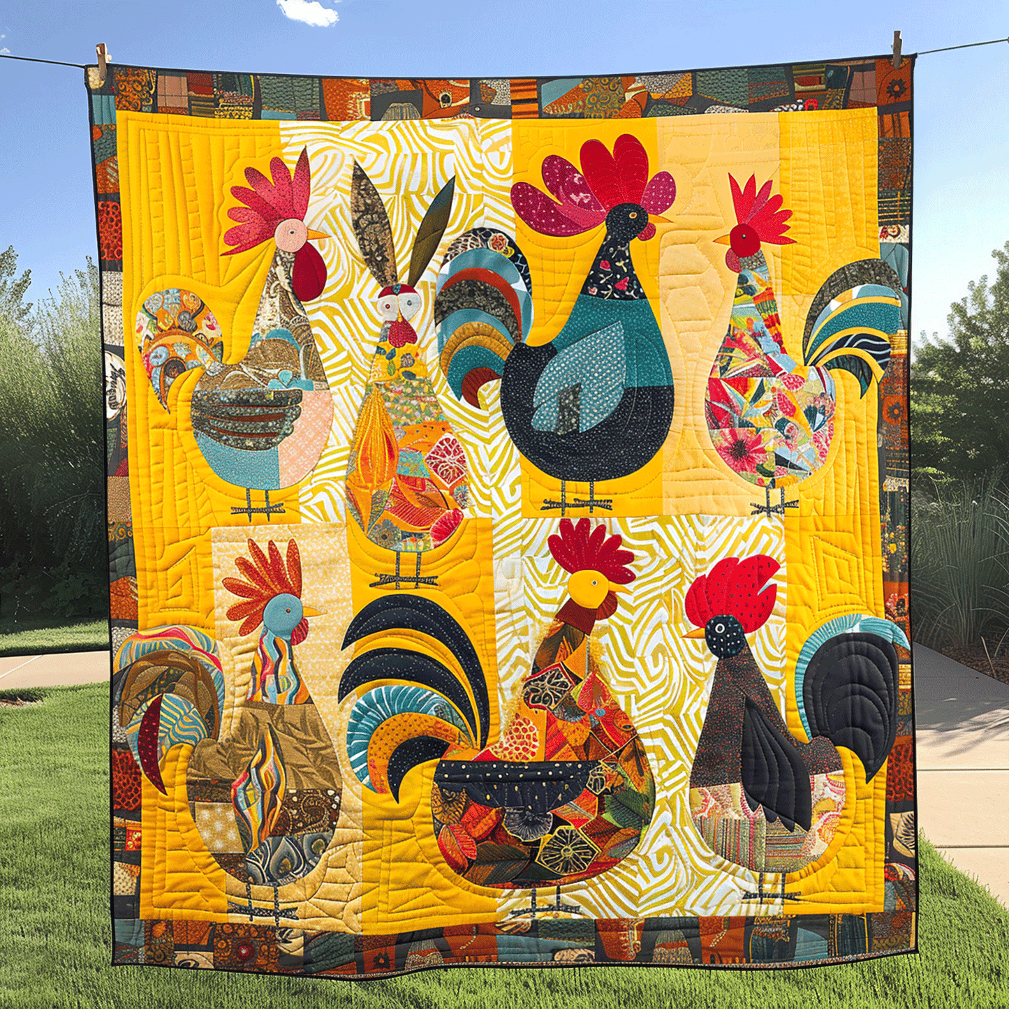 Whimsy Rooster Quilted Blanket NCU0TH967