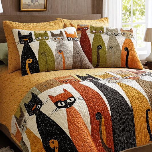 Whimsy Cats 3-Piece Quilted Bedding Set NCU0DV9107