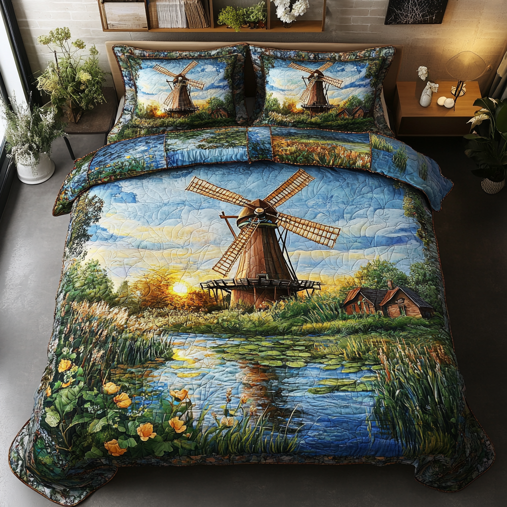 Whirling Breeze 3-Piece Quilted Bedding Set NCU0DK4744