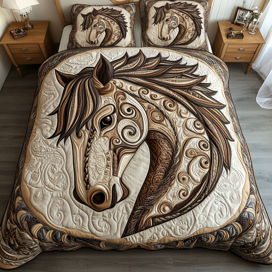 Whirling Horse 3-Piece Quilted Bedding Set NCU0VL2534