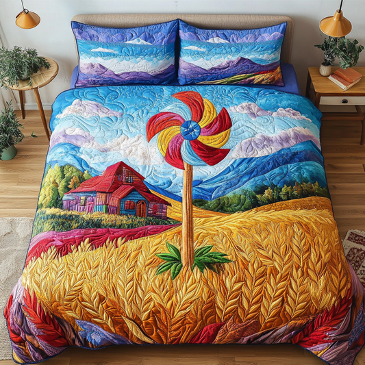 Whirling Pinwheel 3-Piece Quilted Bedding Set NCU0DK7854