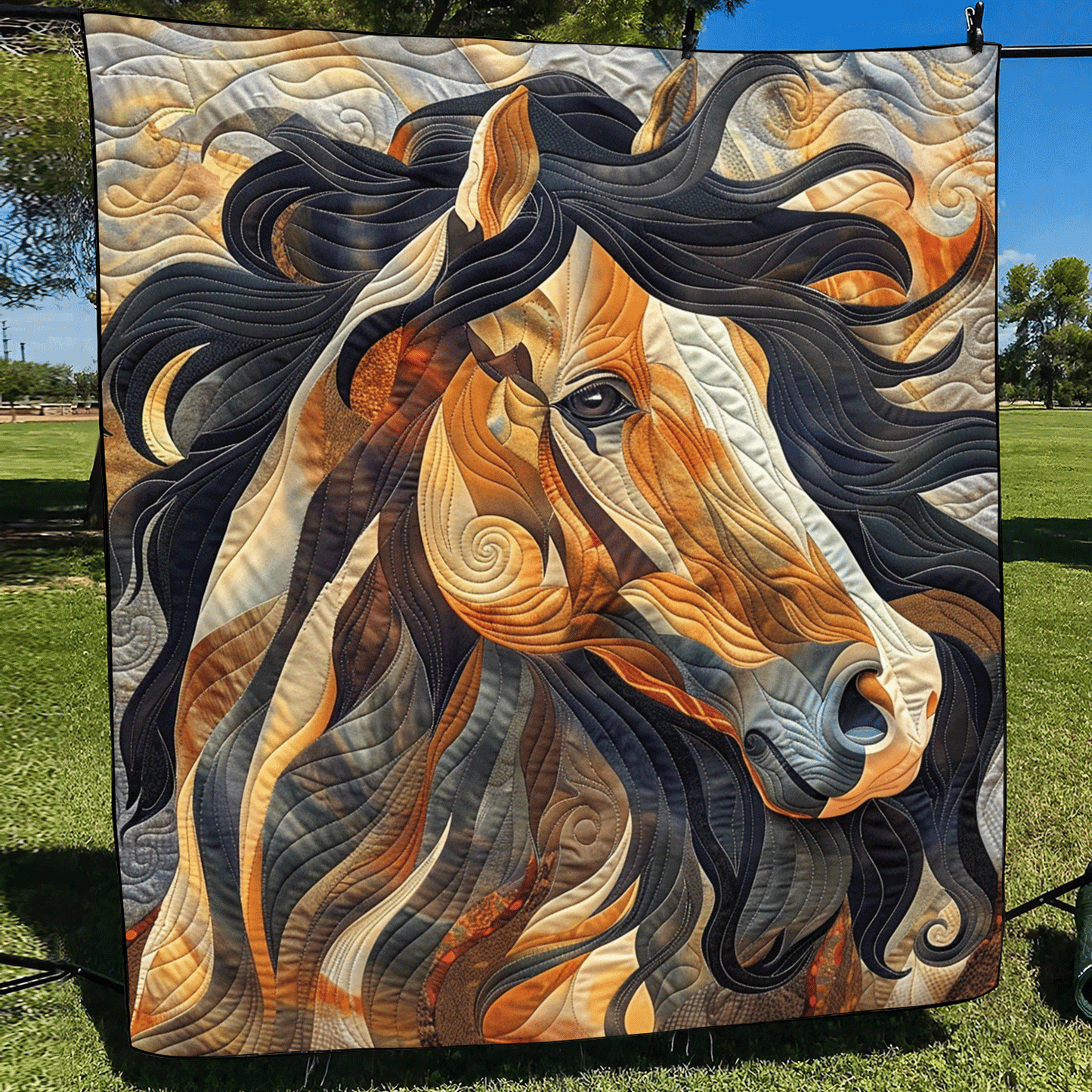 Whirlwind Horse Quilted Blanket NCU0TH774