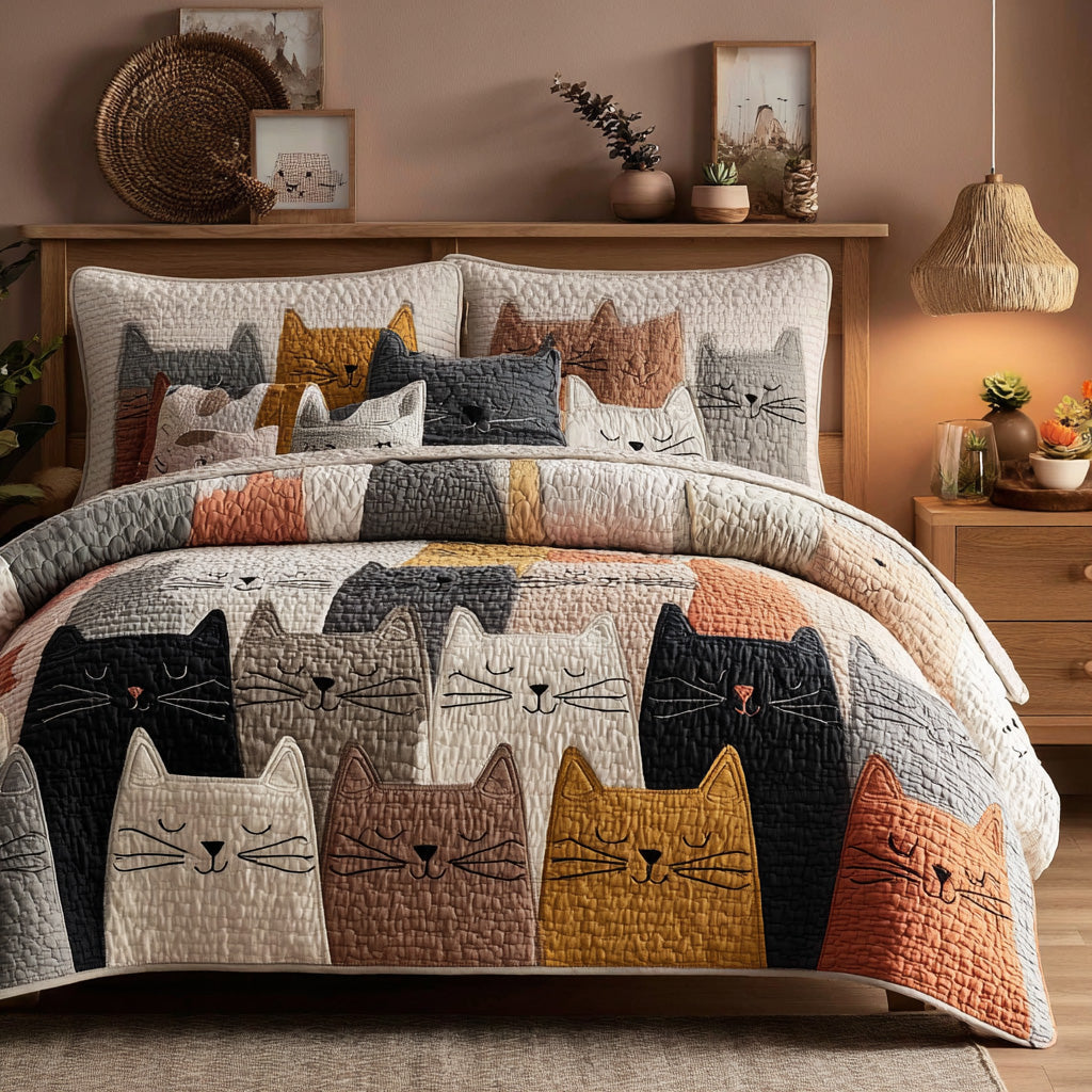Whisker Faces 3-Piece Quilted Bedding Set NCU0VL3192