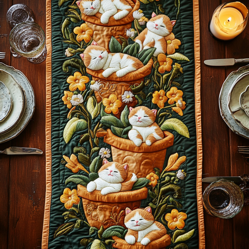 Whisker Pots Quilted Table Runner NCU0VH5042
