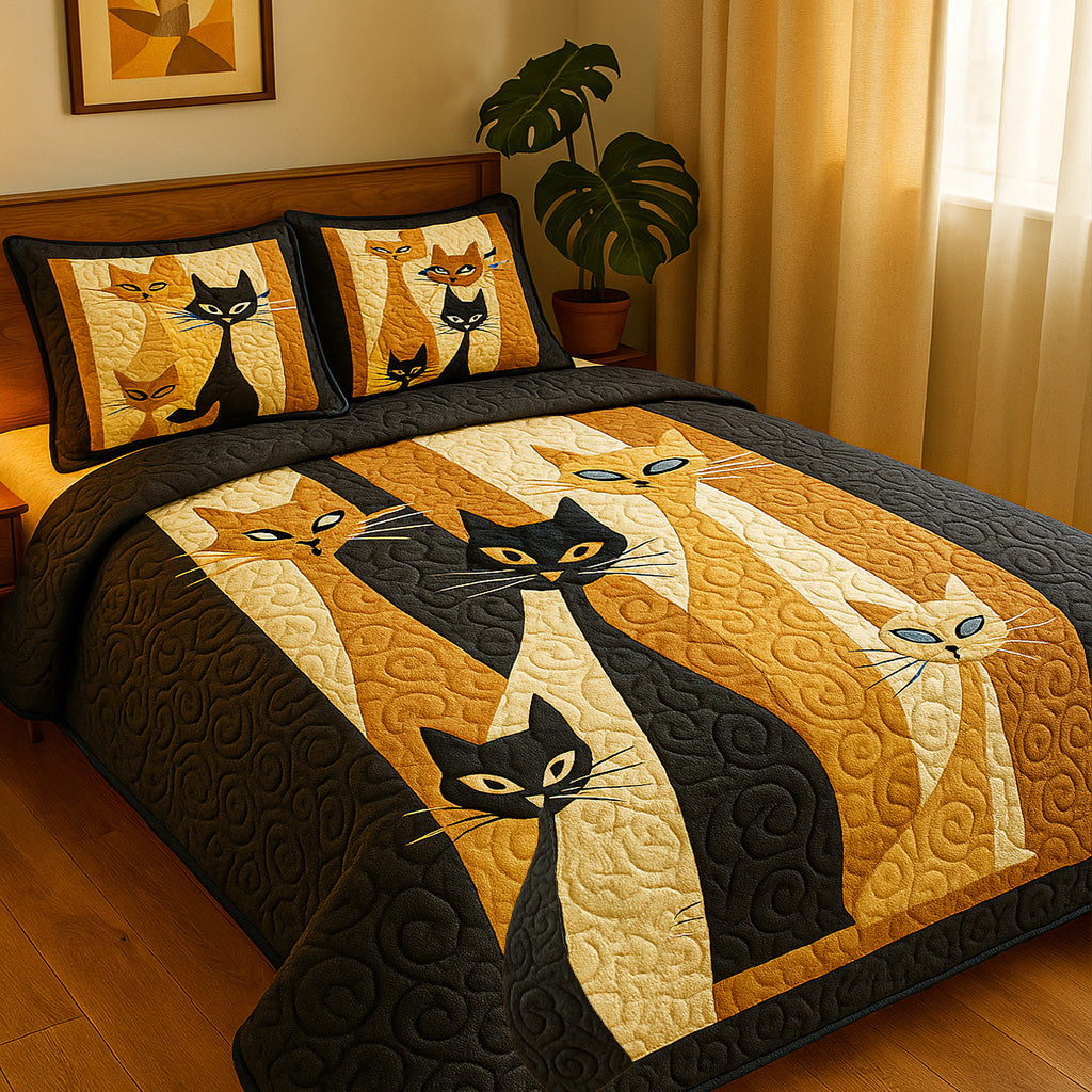 Whisker Watchers 3-Piece Quilted Bedding Set NCU0NT5694