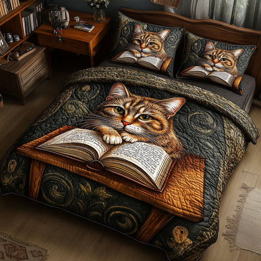Whiskered Bookworm 3-Piece Quilted Bedding Set NCU0NT6803