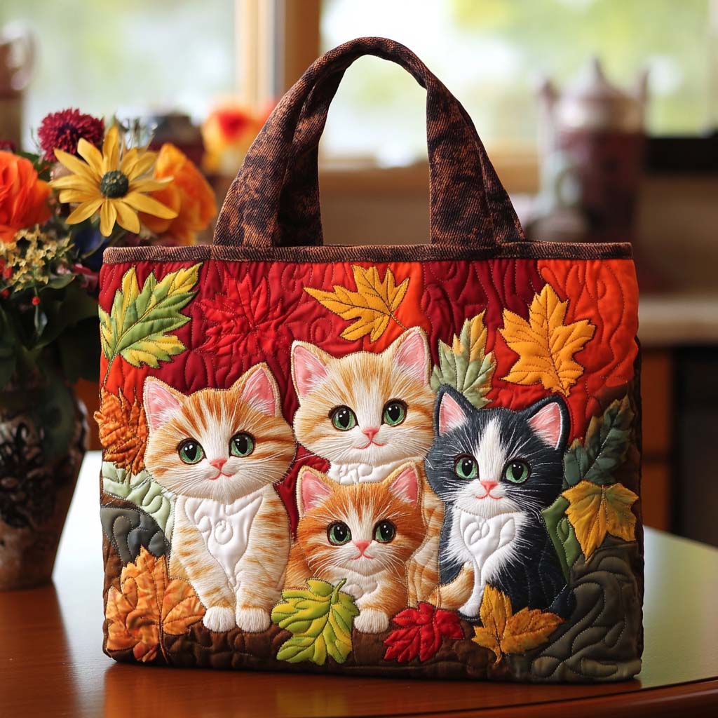 Whiskered Fall Friend Quilted Tote Bag NCU0NT8750