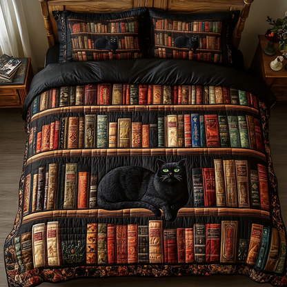 Whiskered Reads 3-Piece Quilted Bedding Set NCU0VH3714