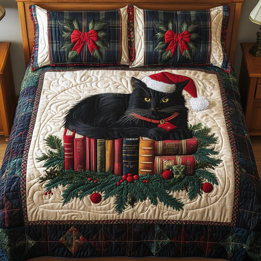 Whiskered Winter Reads 3-Piece Quilted Bedding Set NCU0TL2101