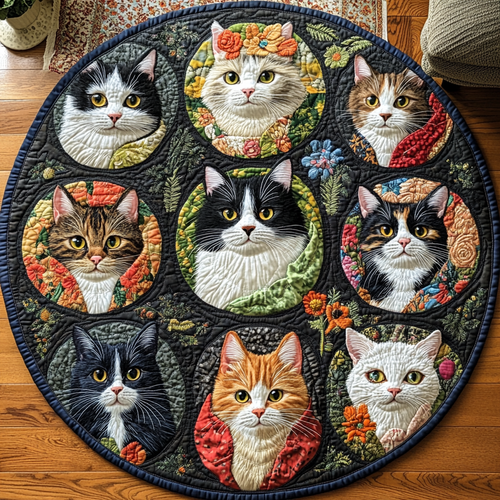 Whiskered Wonders Quilted Round Mat NCU0DV4225