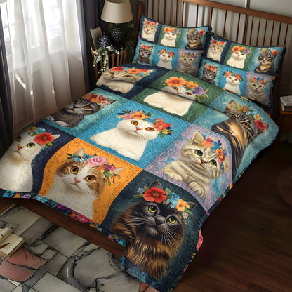 Whiskers and Flowers 3-Piece Quilted Bedding Set NCU0TL1195