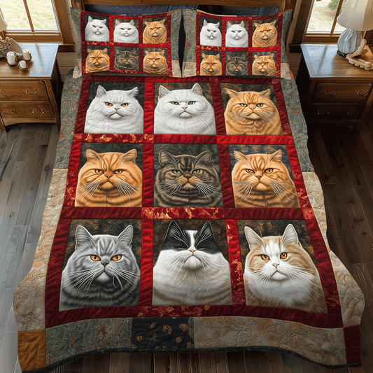 Whiskers and Warmth 3-Piece Quilted Bedding Set NCU0TL1075