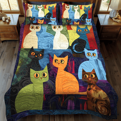 Whiskers and Words 3-Piece Quilted Bedding Set NCU0TL1069