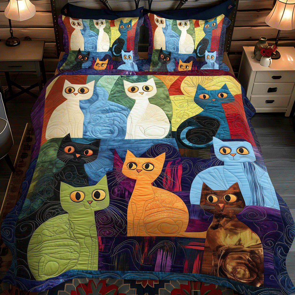 Whiskers and Words 3-Piece Quilted Bedding Set NCU0TL1069