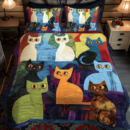 Whiskers and Words 3-Piece Quilted Bedding Set NCU0TL1069