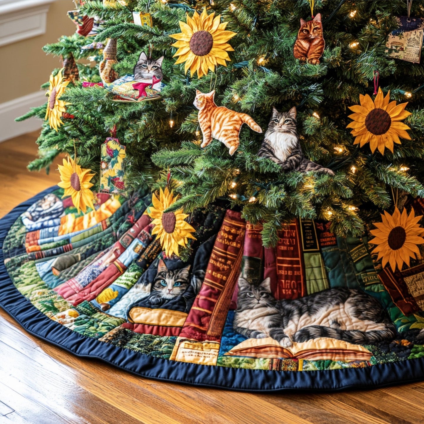 Whiskers in Bloom Quilted Christmas Tree Skirt NCU0PT2371