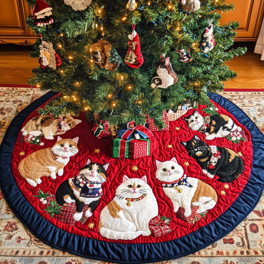 Whiskers in Wonderland Christmas Quilted Tree Skirt NCU0DK2090