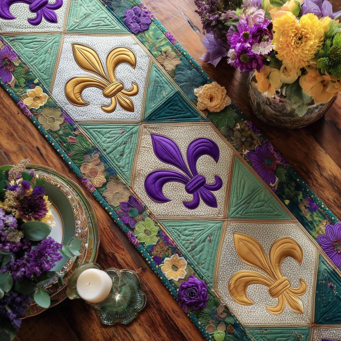 Whisper of Mardi Gras Quilted Table Runner NCU0PT11109