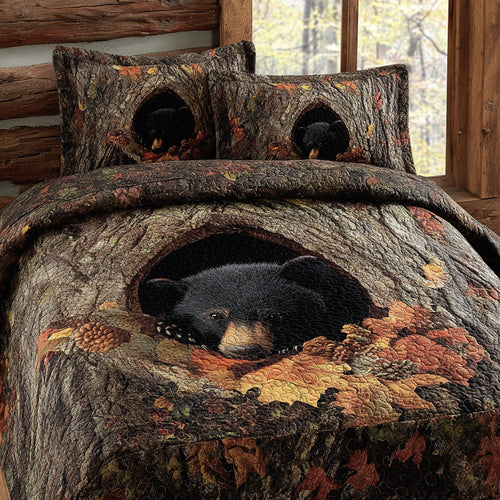 Whispering Black Bear 3-Piece Quilted Bedding Set NCU0DV8006
