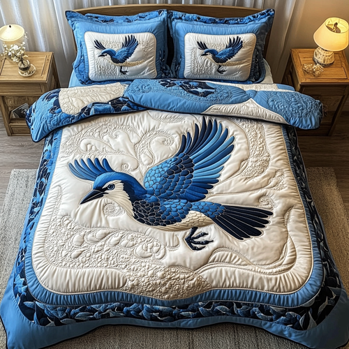 Whispering Bluejay 3-Piece Quilted Bedding Set NCU0DK4263
