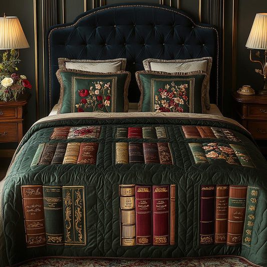 Whispering Books 3-Piece Quilted Bedding Set NCU0DV9043