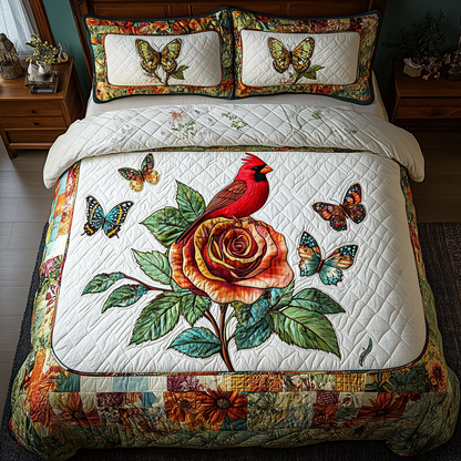 Whispering Cardinal 3-Piece Quilted Bedding Set NCU0DK5473