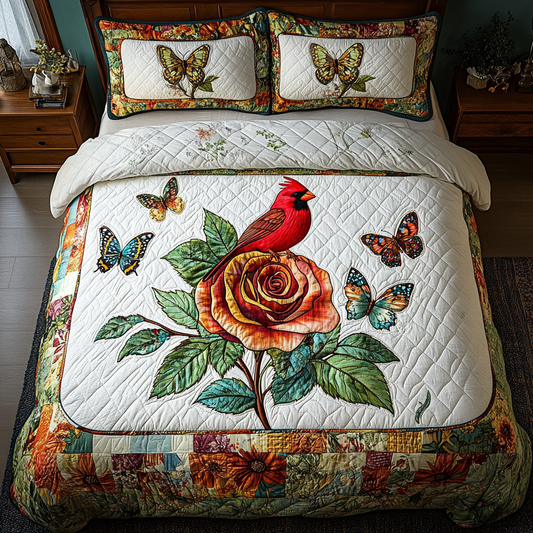 Whispering Cardinal 3-Piece Quilted Bedding Set NCU0DK5473