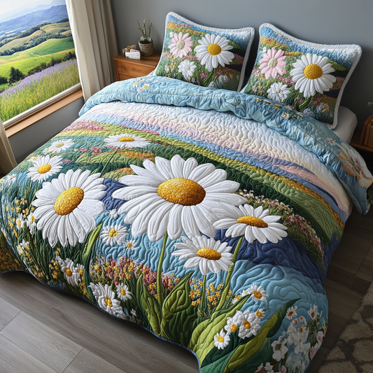 Whispering Daisies 3-Piece Quilted Bedding Set NCU0DV4772