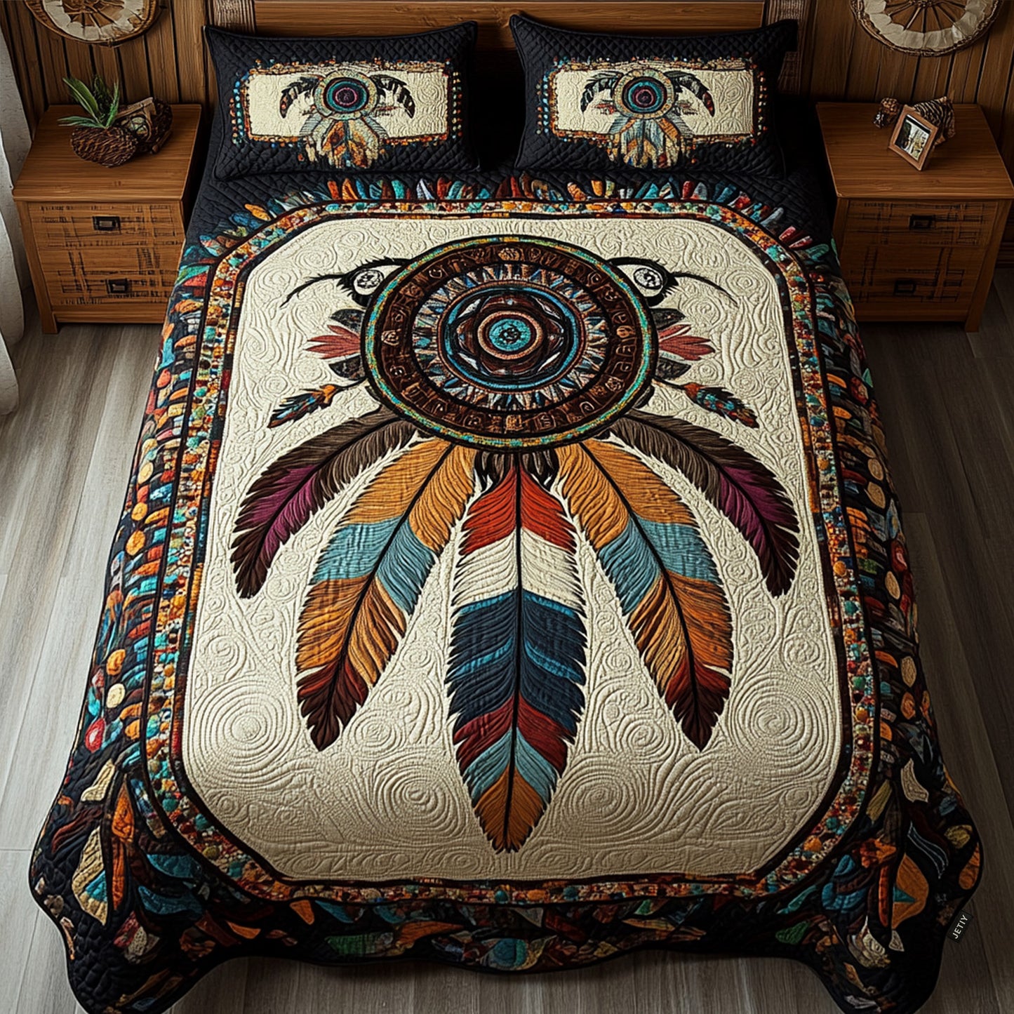 Whispering Feathers 3-Piece Quilted Bedding Set NCU0PT3016