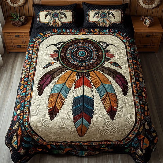 Whispering Feathers 3-Piece Quilted Bedding Set NCU0PT3016