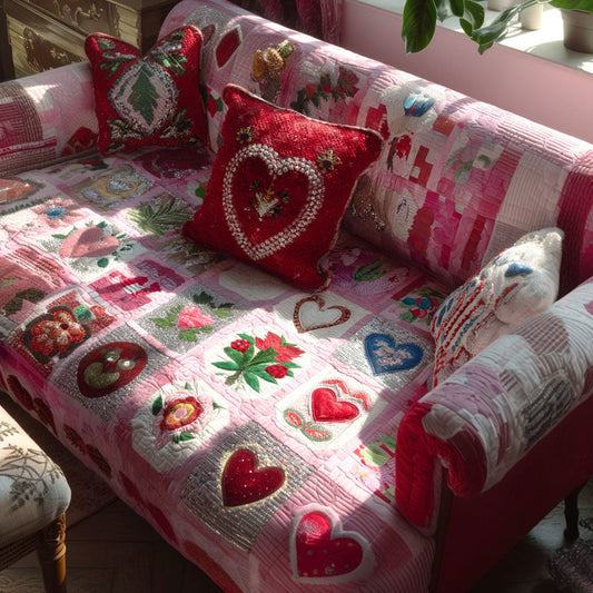 Whispering Hearts Quilted Sofa Cover NCU0PT10833