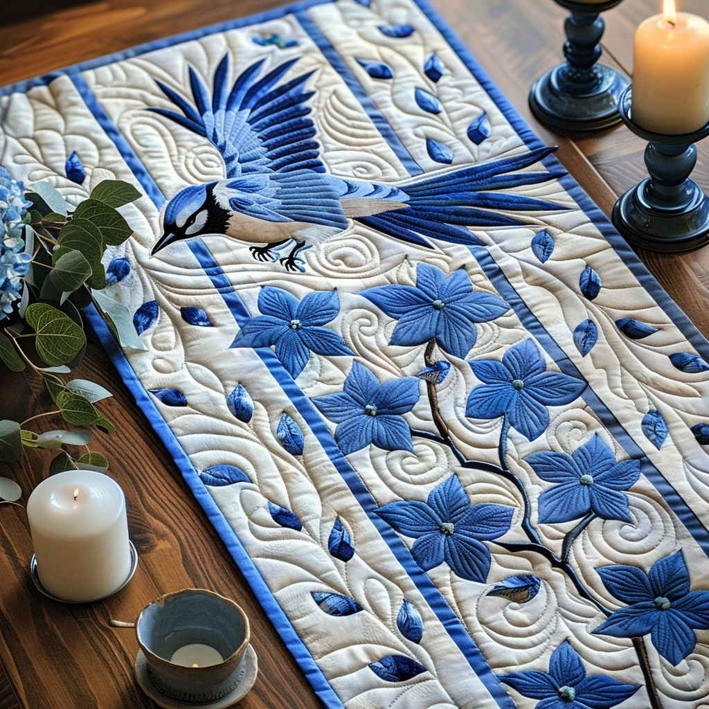 Whispering Jay Quilted Table Runner NCU0DV4729