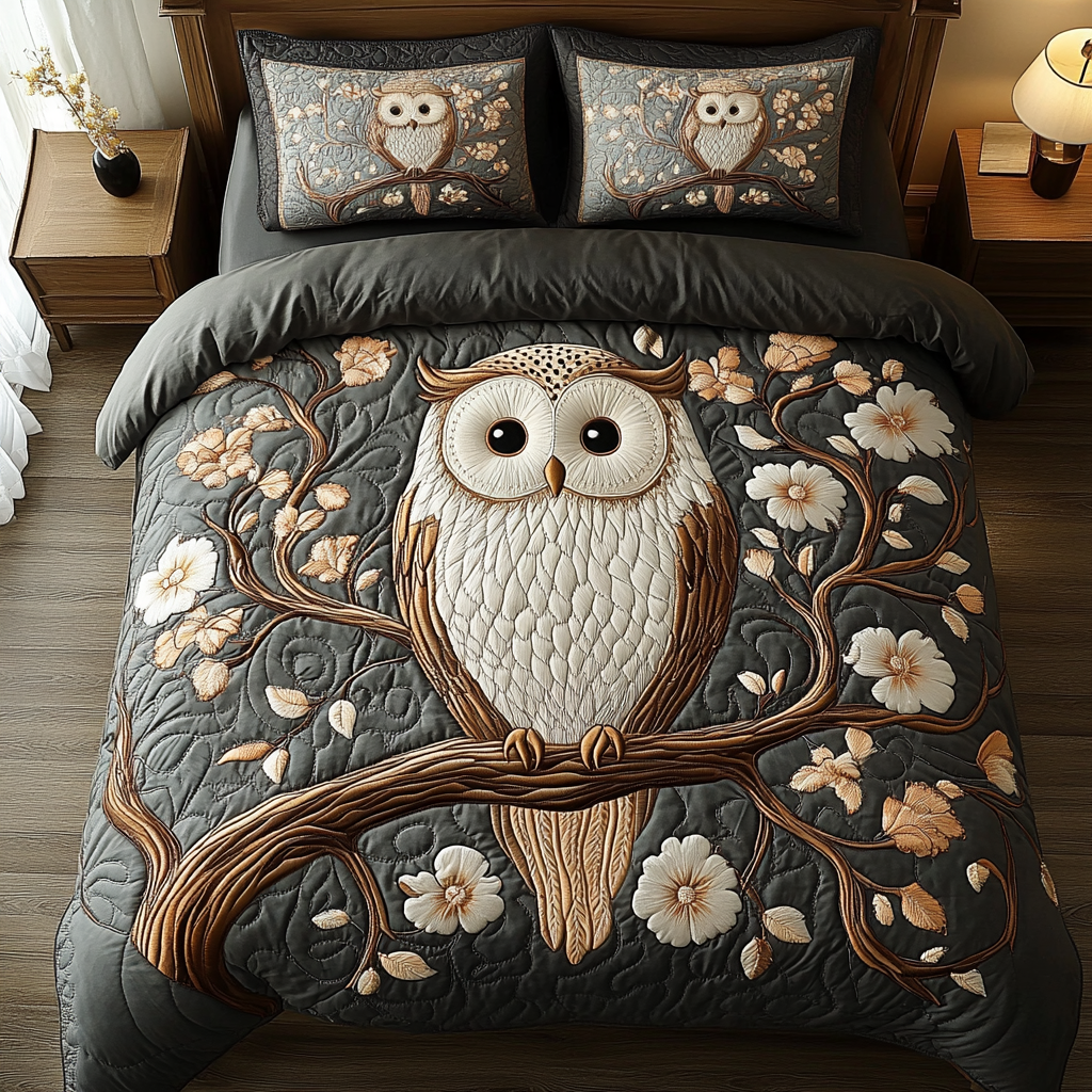 Whispering Owl 3-Piece Quilted Bedding Set NCU0DK3621