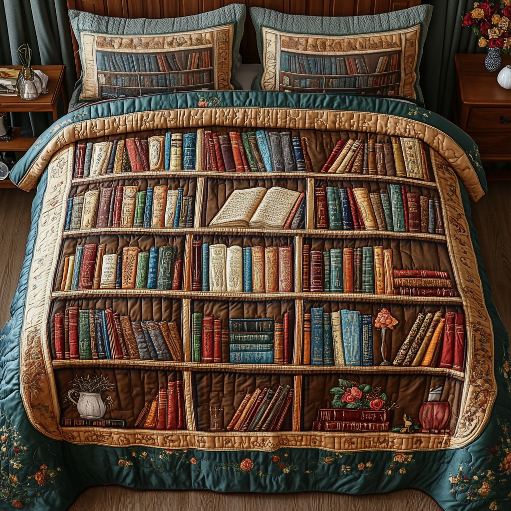 Whispering Pages 3-Piece Quilted Bedding Set NCU0DK4928