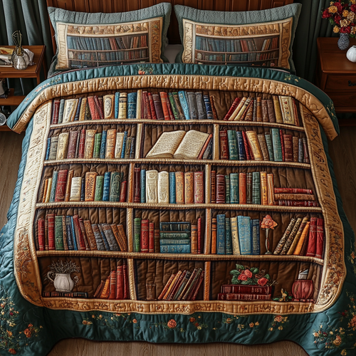 Whispering Pages 3-Piece Quilted Bedding Set NCU0DK4928